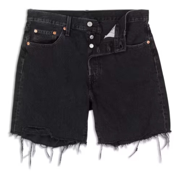 Levi’s 501 Mid Thigh Distressed Black Denim Women's Shorts sz 32 - Picture 1 of 12